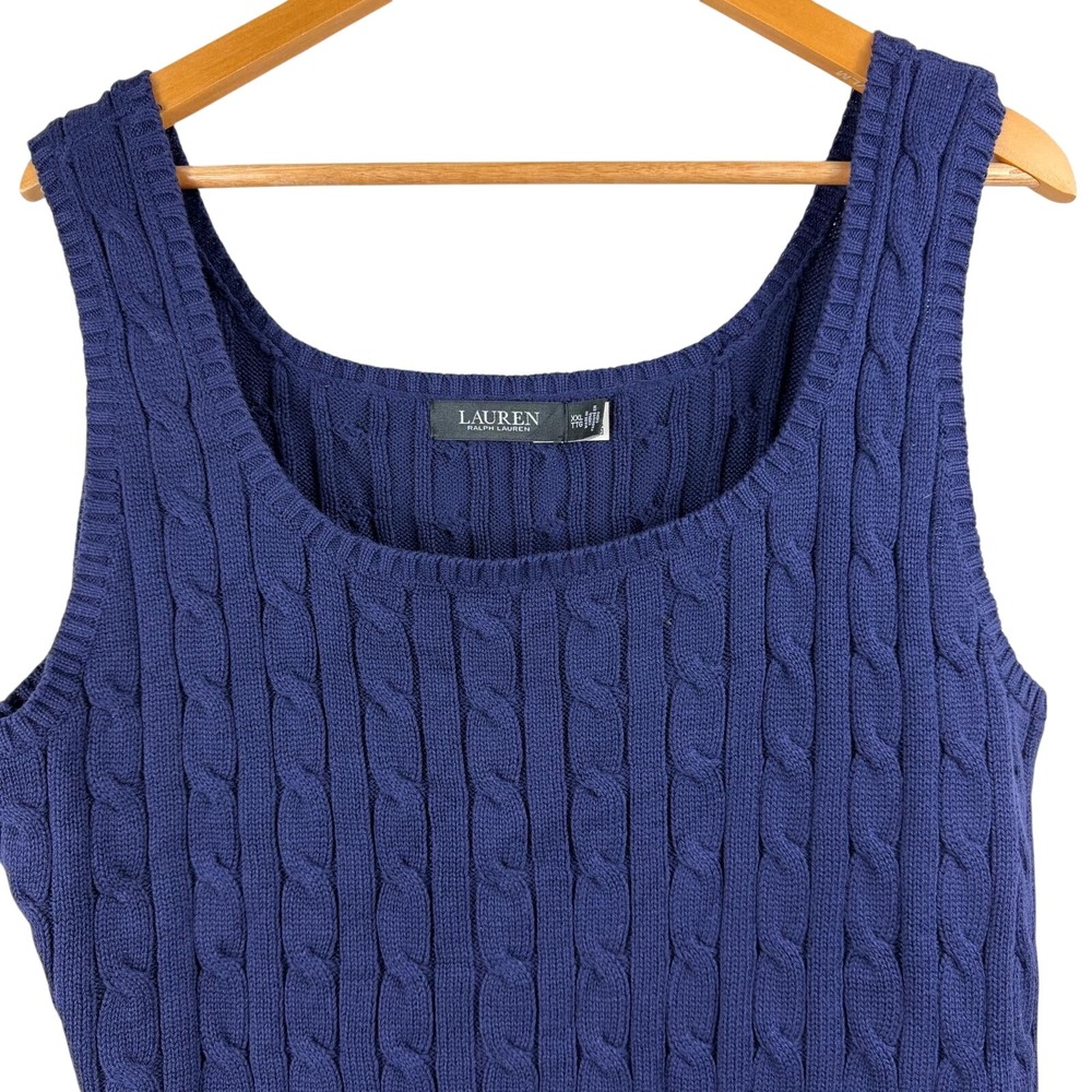 Lauren Ralph Lauren Navy Blue Cotton Cable Knit Sweater Vest XXL Preppy Coastal - Picture 4 of 9